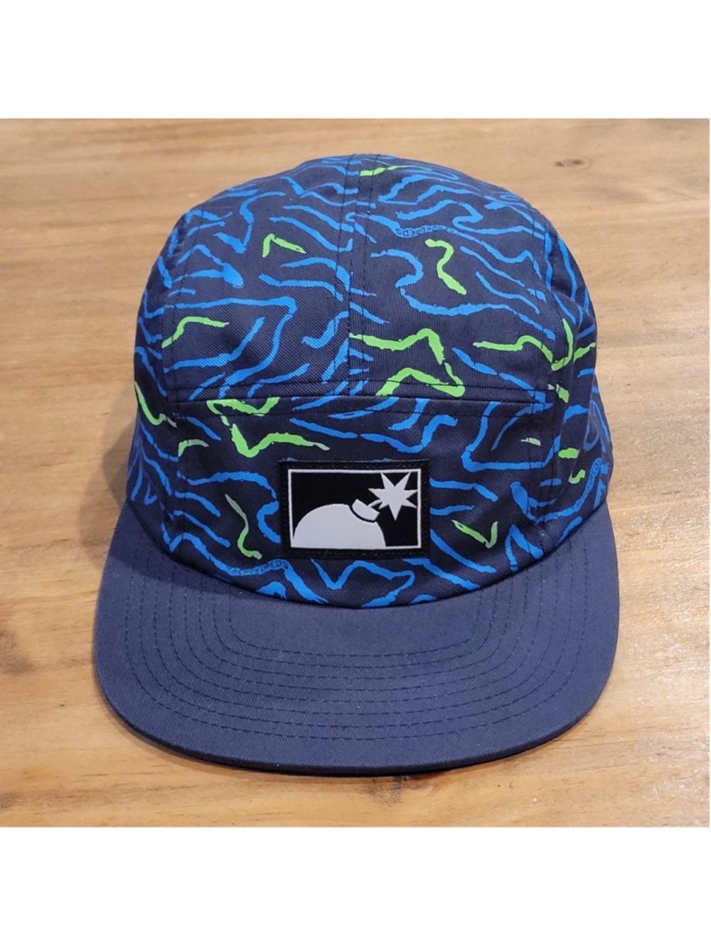 The Hundreds 5 Panel Camper Hat Blue Green Abstract Pattern Flat Bill Strapback